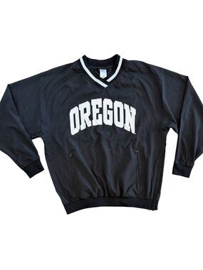 University of Oregon Retro Black and White Sporty Pullover Windbreaker Sz Small